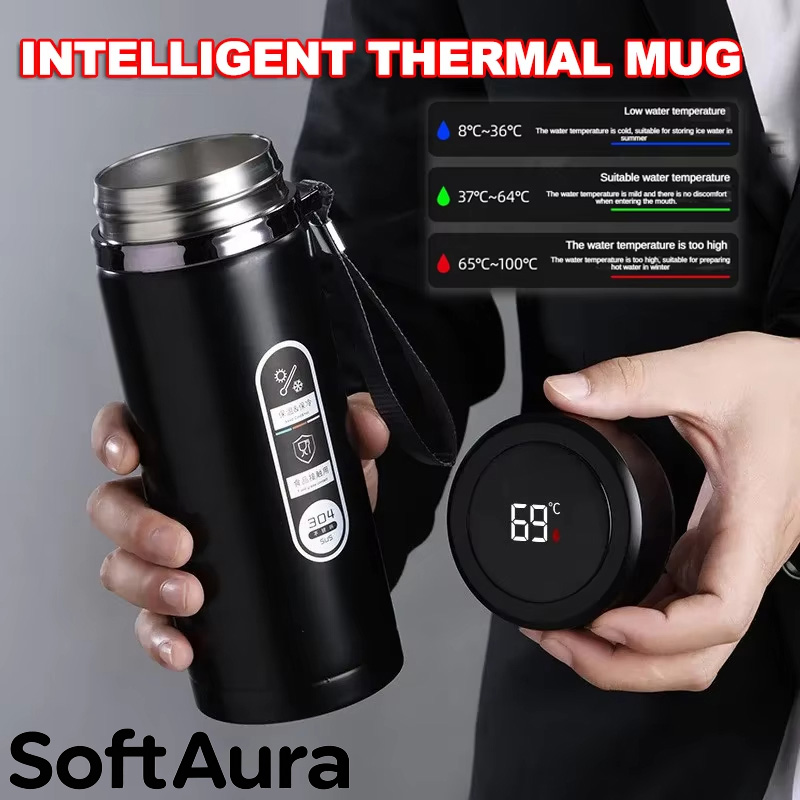Smart Water Bottle Tracker - Botol Termos Stainless Steel SoftAura dengan